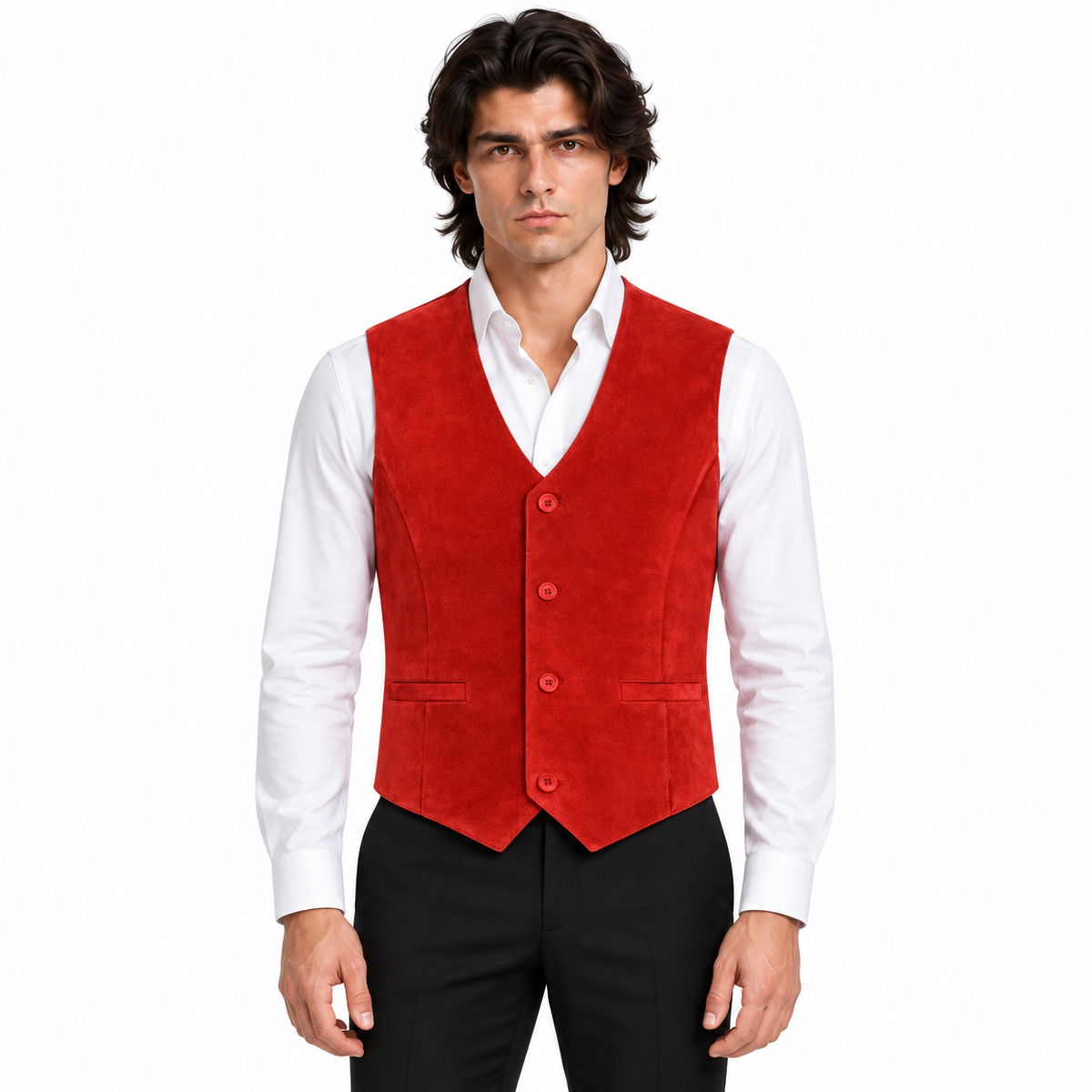 Men's Red Premium Original Suede Genuine Leather Vest Coat