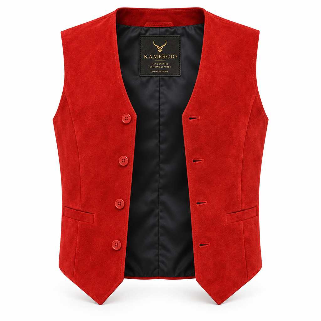 Men's Red Premium Original Suede Genuine Leather Vest Coat