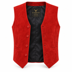 Men's Red Premium Original Suede Genuine Leather Vest Coat