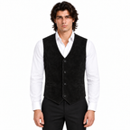 Men's Premium Black Suede Original Leather Vest Coat