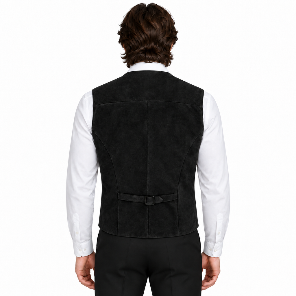 Men's Premium Black Suede Original Leather Vest Coat