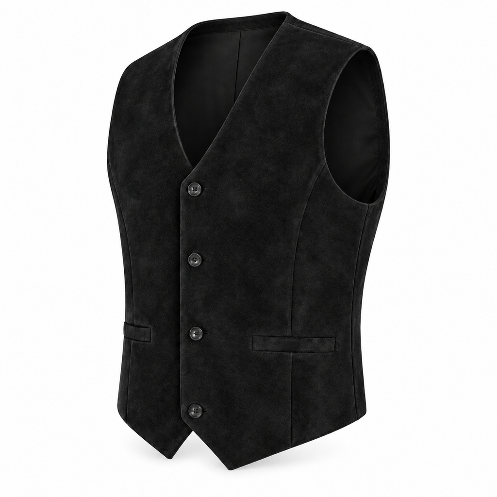 Men's Premium Black Suede Original Leather Vest Coat