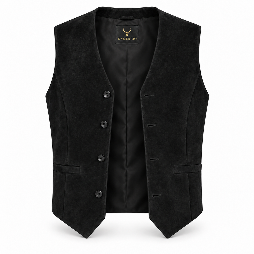 Men's Premium Black Suede Original Leather Vest Coat