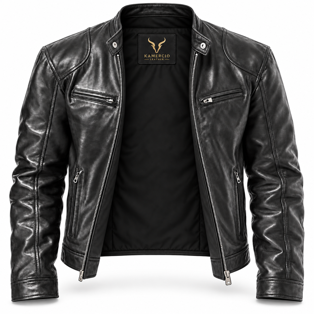 Men's Black Lambskin Café Racer Leather Jacket