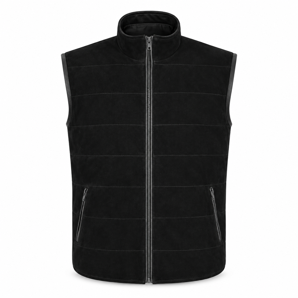 Men Black Premium Original Suede Leather Vest Coat