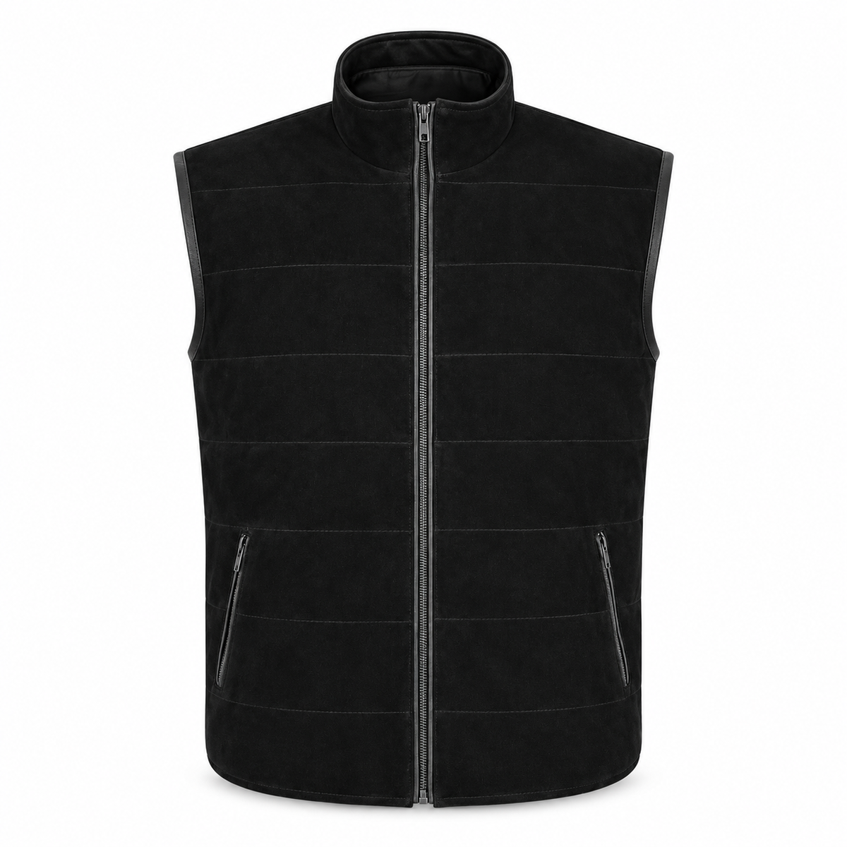 Men Black Premium Original Suede Leather Vest Coat