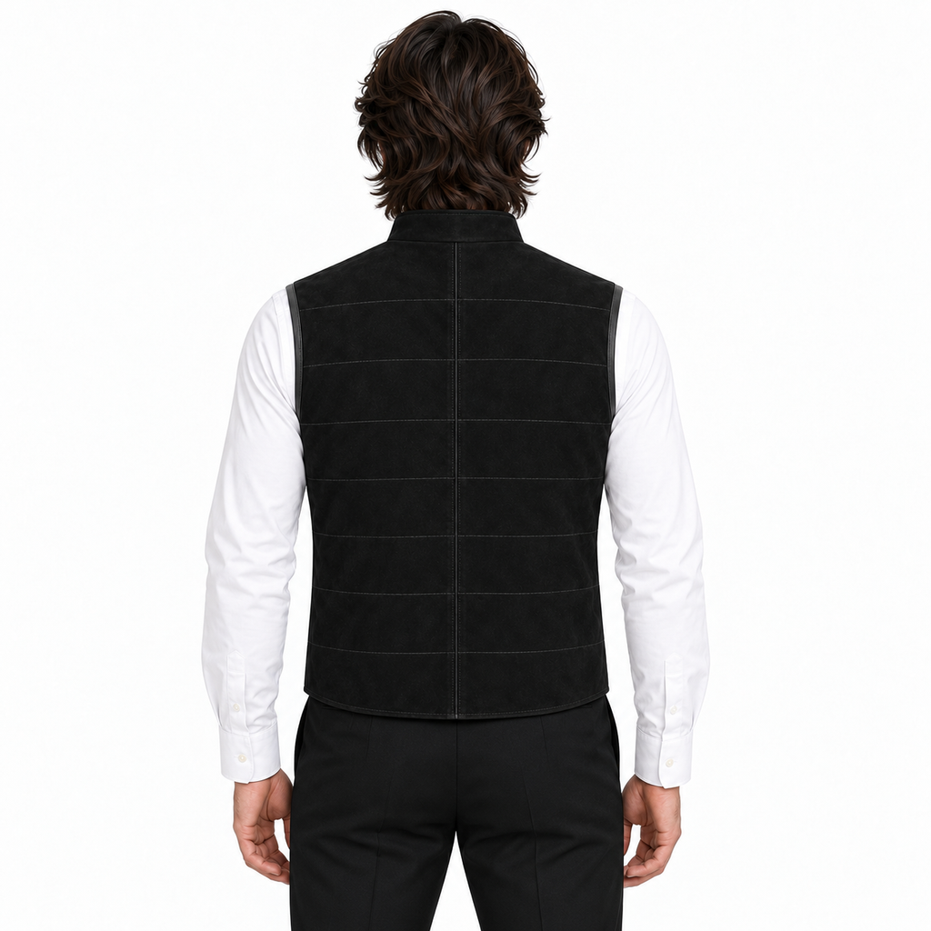 Men Black Premium Original Suede Leather Vest Coat