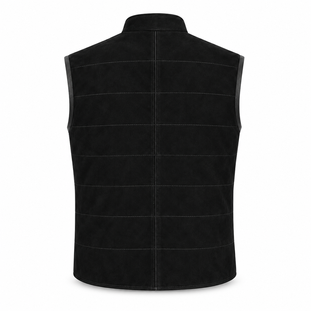 Men Black Premium Original Suede Leather Vest Coat