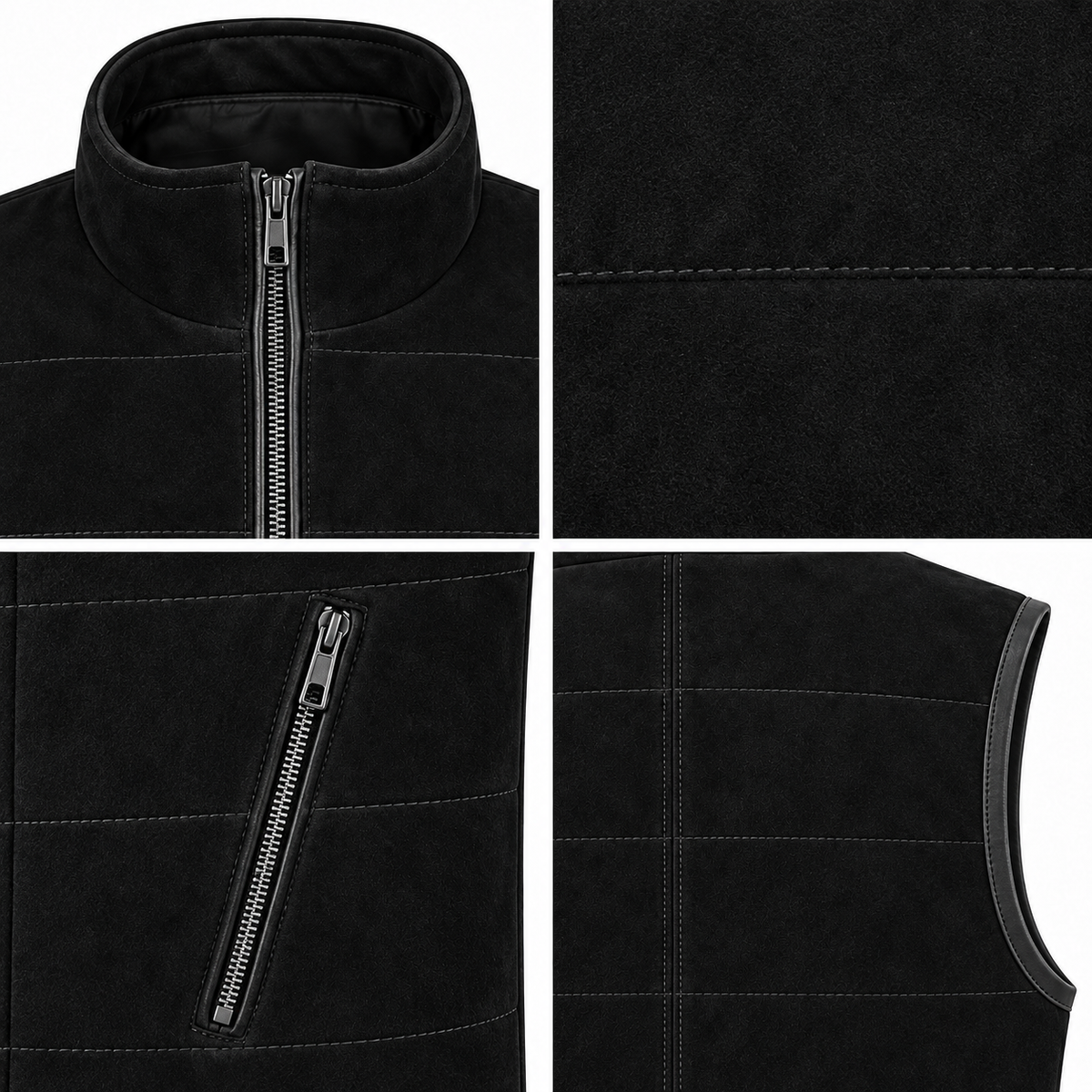 Men Black Premium Original Suede Leather Vest Coat