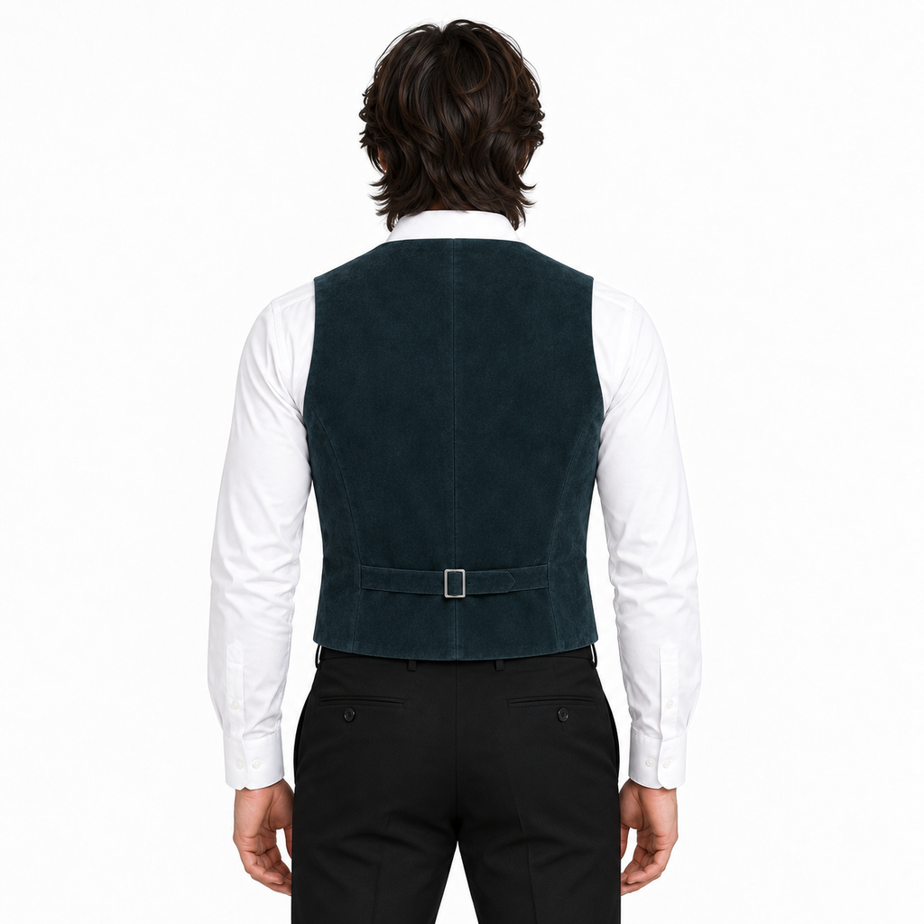 Men's Premium Navy Blue Original Suede Leather Vest Coat