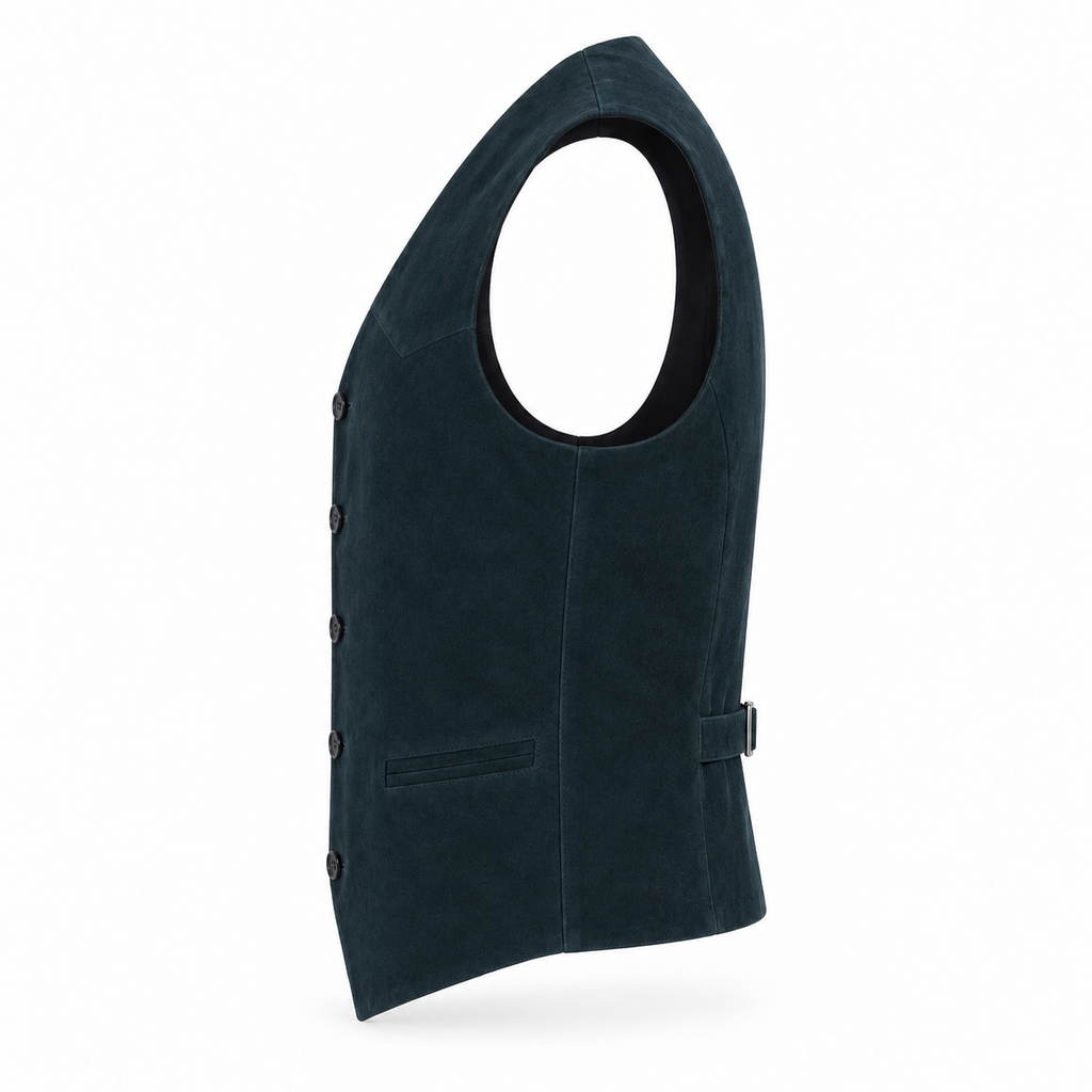 Men's Premium Navy Blue Original Suede Leather Vest Coat