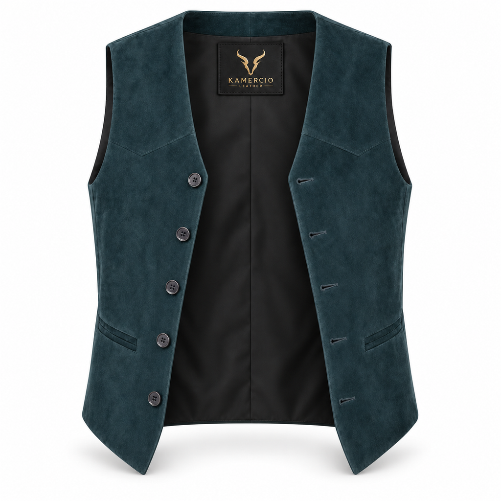 Men's Premium Navy Blue Original Suede Leather Vest Coat