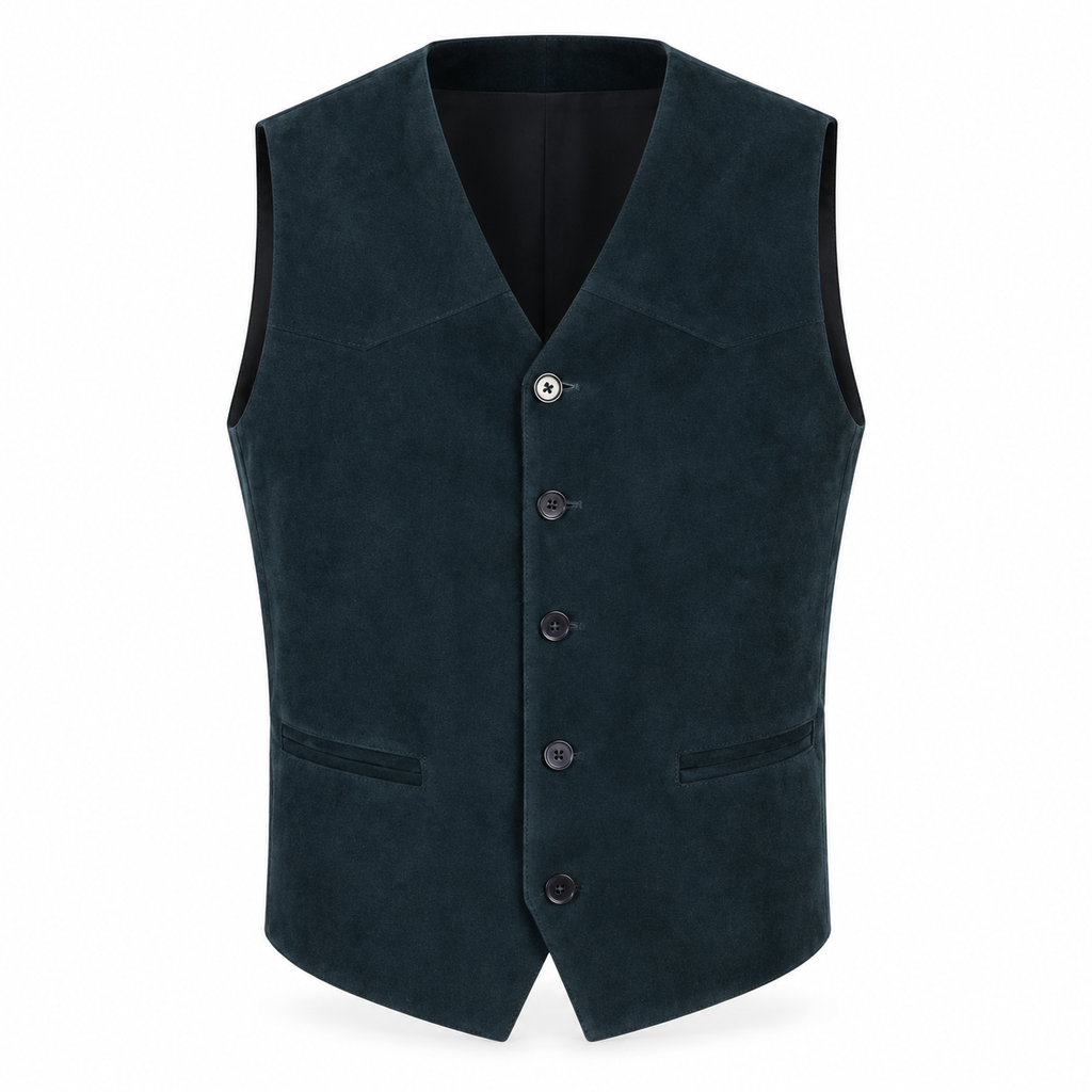 Men's Premium Navy Blue Original Suede Leather Vest Coat