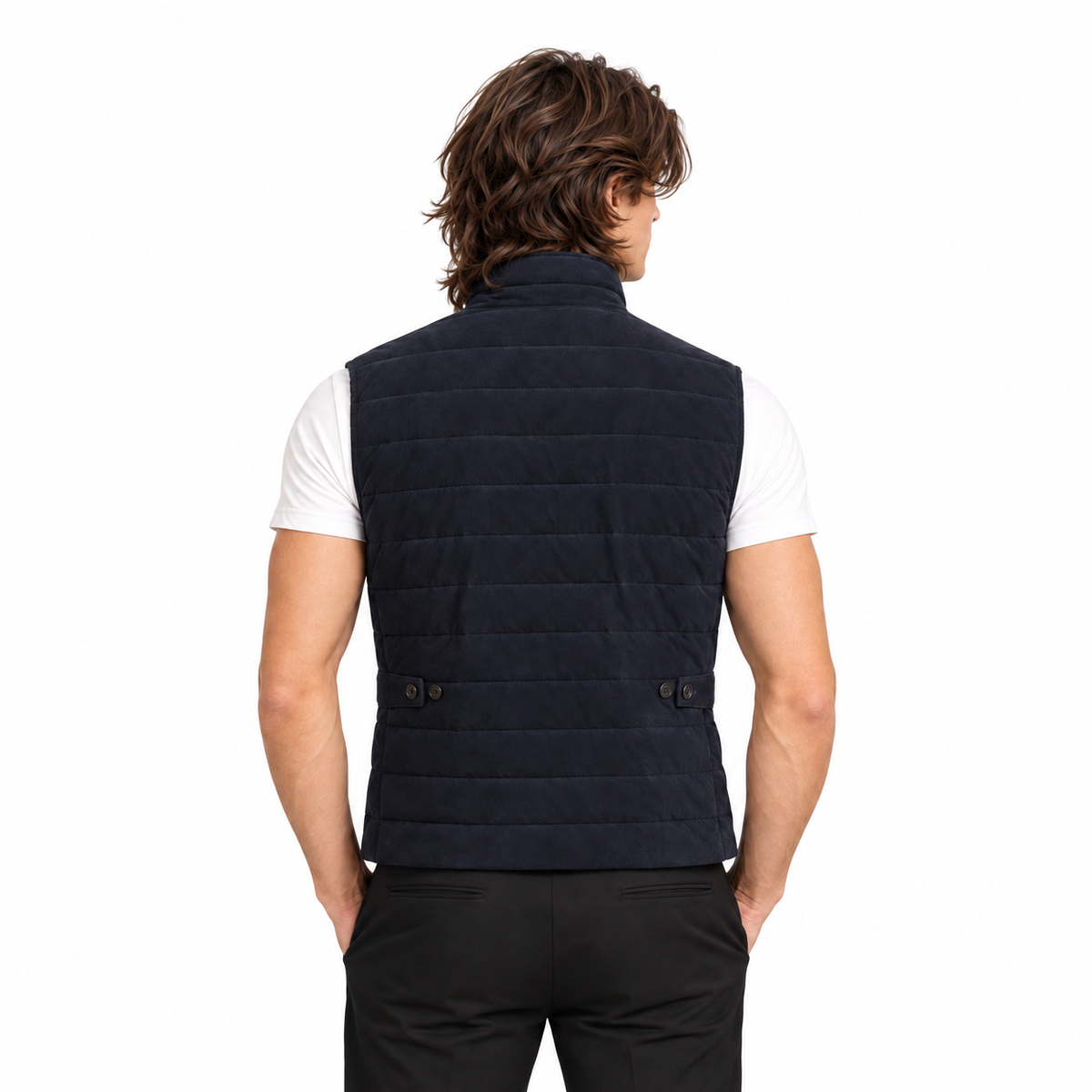 Men Navy Blue Premium Suede Original Leather Vest Coat