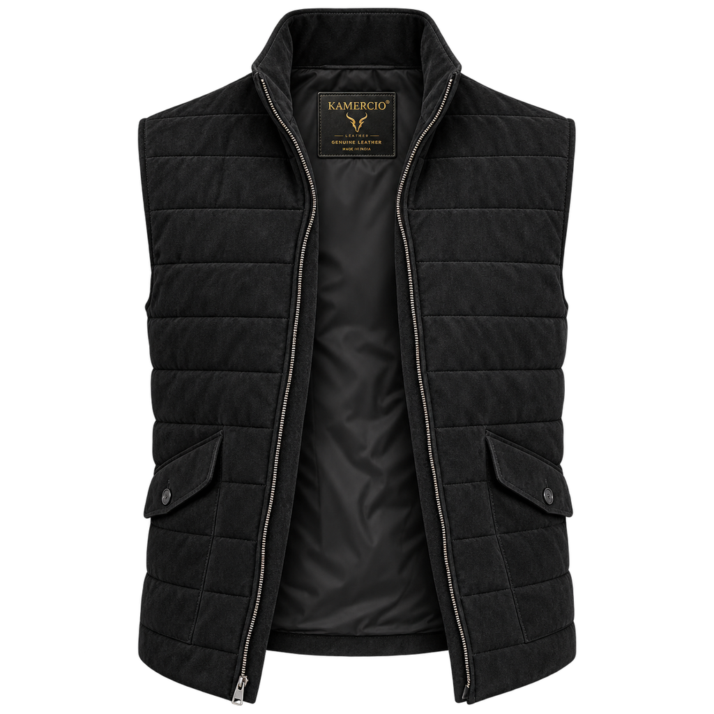 Men's Premium Black Original Suede Leather Vest Coat