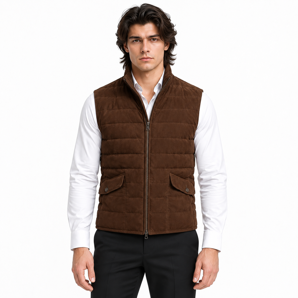 Men's Premium Dark Brown Original Suede Leather Vest Coat