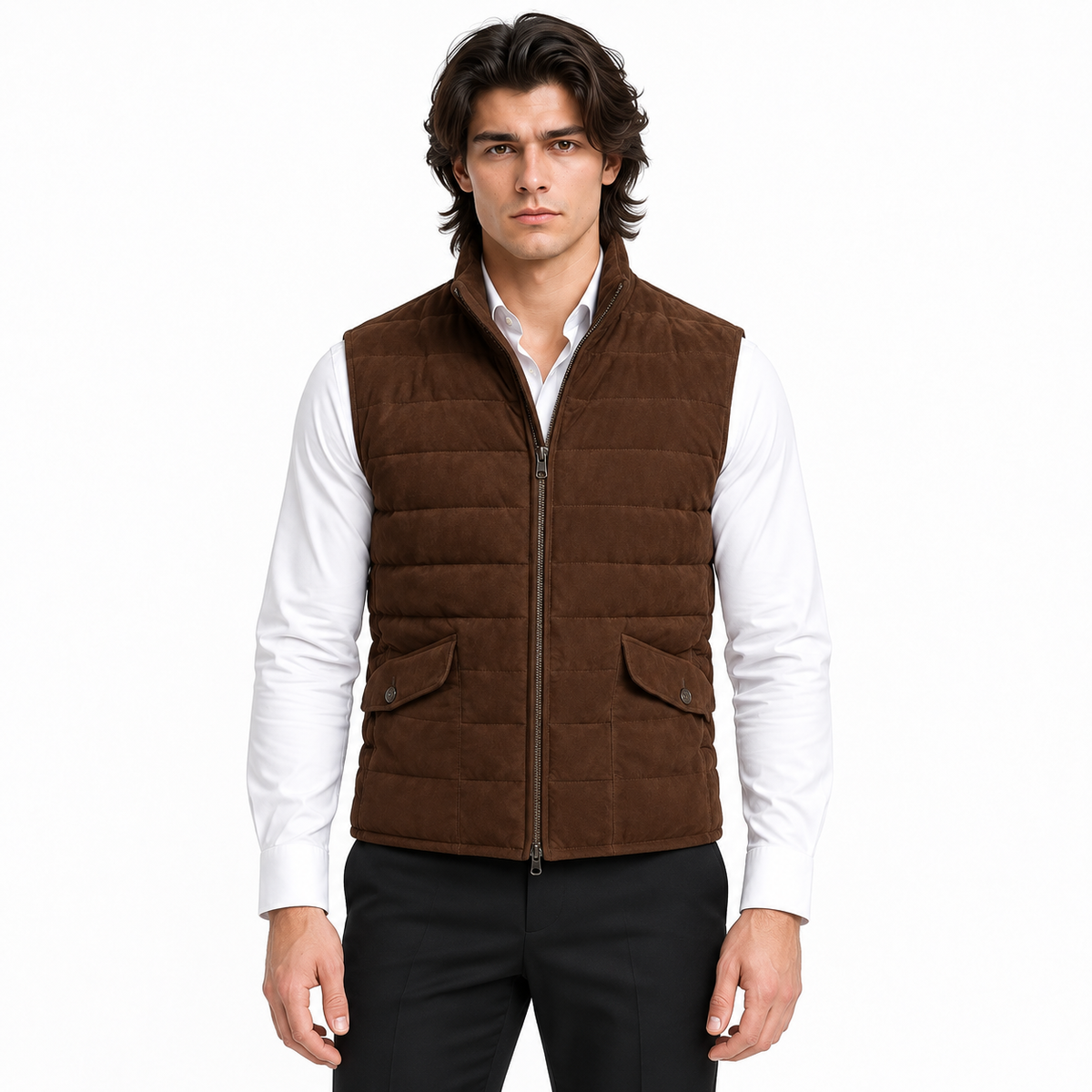 Men's Premium Dark Brown Original Suede Leather Vest Coat