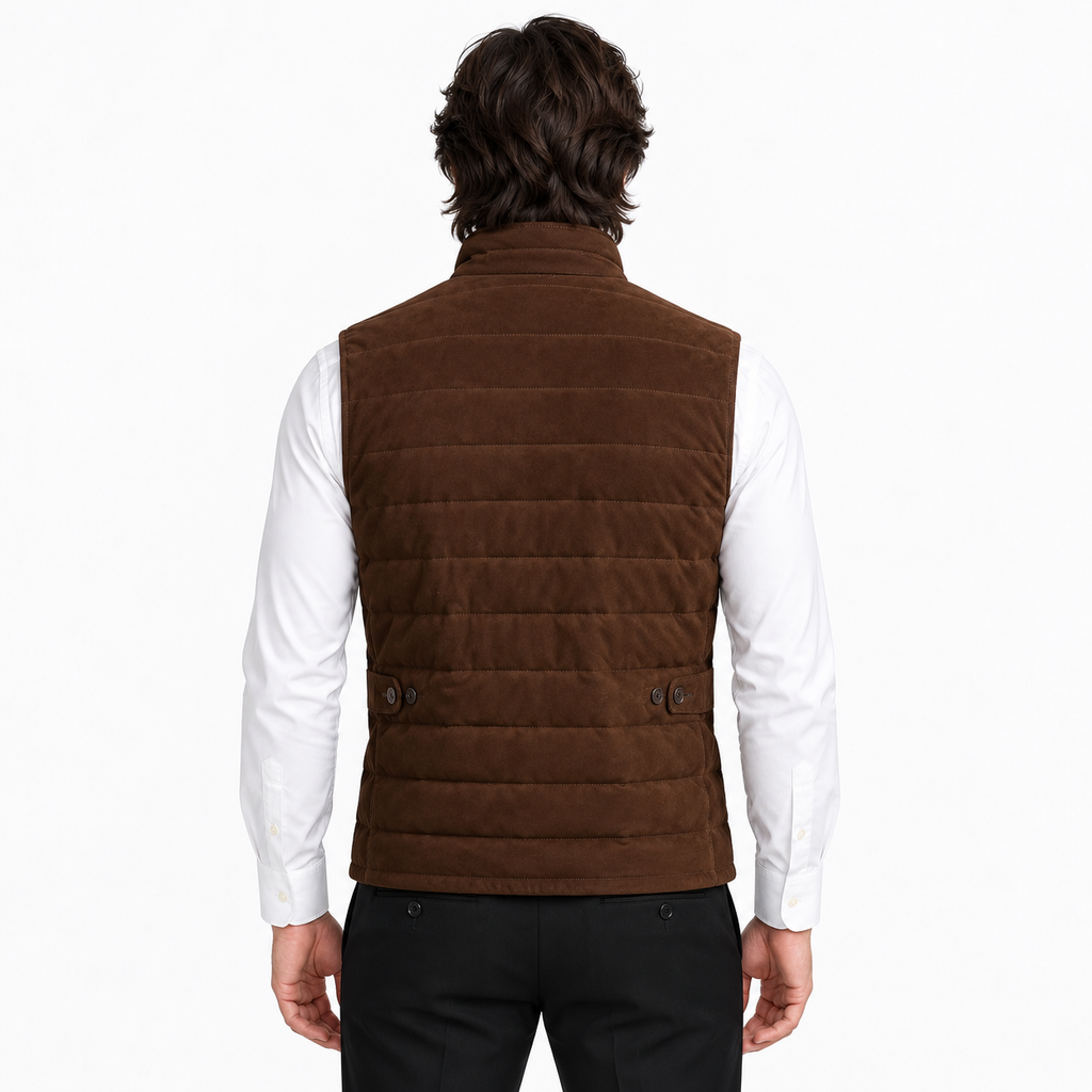 Men's Premium Dark Brown Original Suede Leather Vest Coat