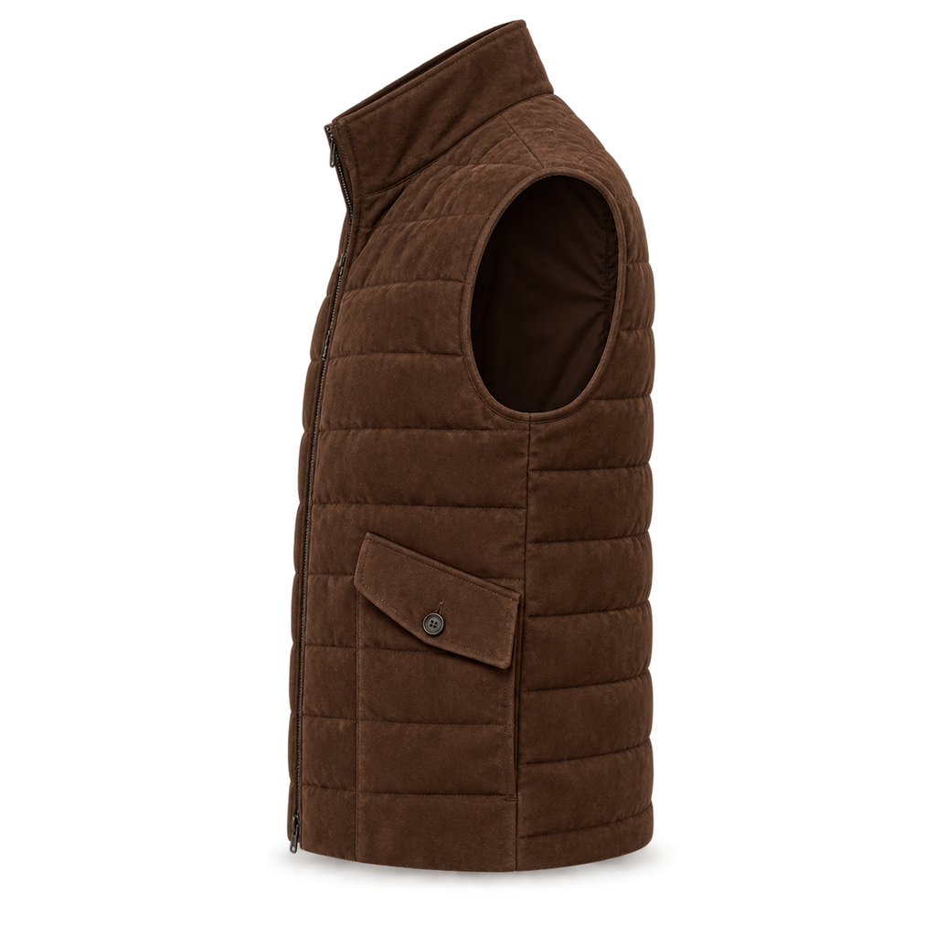 Men's Premium Dark Brown Original Suede Leather Vest Coat