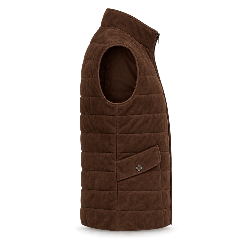 Men's Premium Dark Brown Original Suede Leather Vest Coat