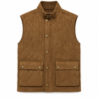 Men's Diamond Quilted Premium Brown Original Suede Leather Vest Coat