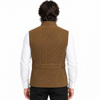 Men's Diamond Quilted Premium Brown Original Suede Leather Vest Coat