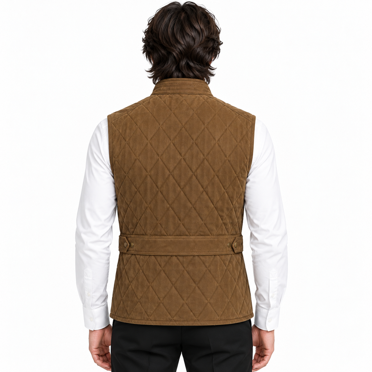 Men's Diamond Quilted Premium Brown Original Suede Leather Vest Coat