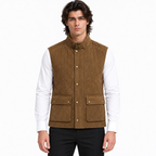 Men's Diamond Quilted Premium Brown Original Suede Leather Vest Coat