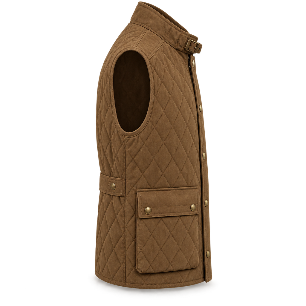 Men's Diamond Quilted Premium Brown Original Suede Leather Vest Coat