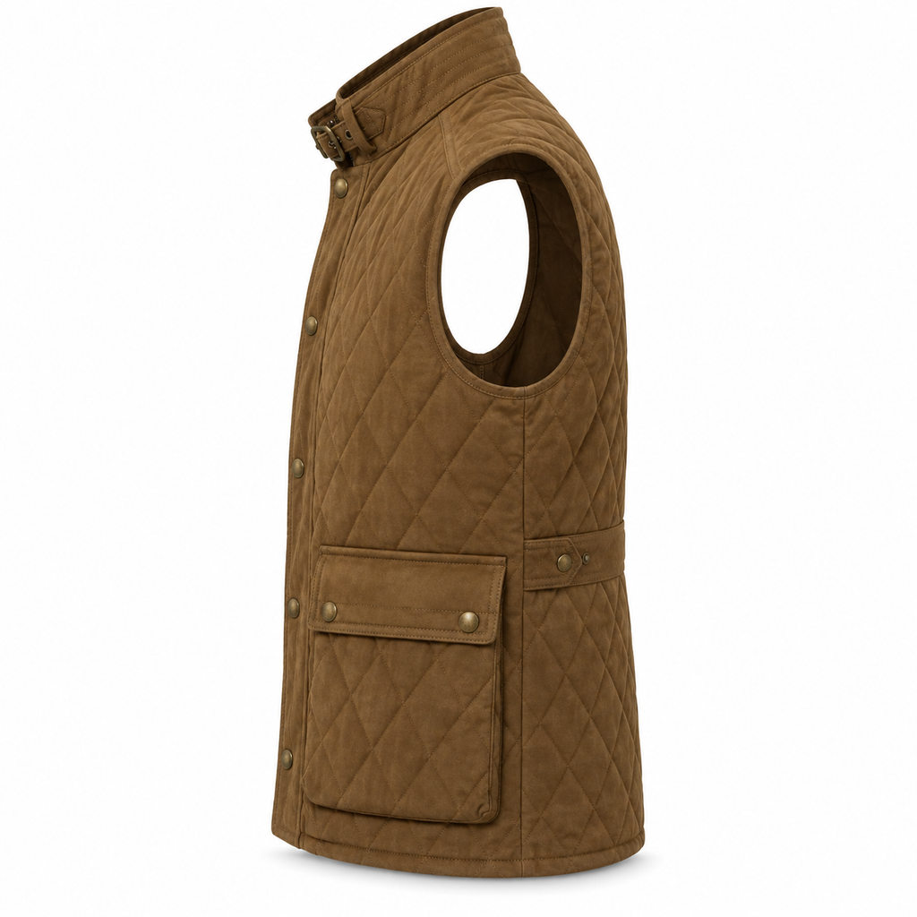 Men's Diamond Quilted Premium Brown Original Suede Leather Vest Coat