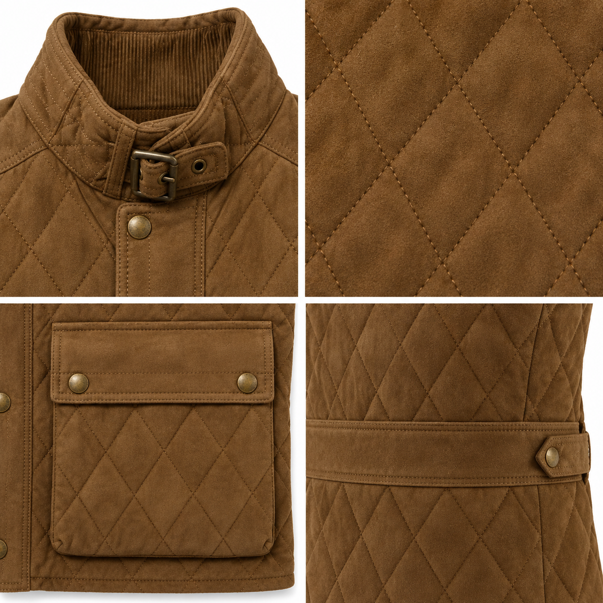 Men's Diamond Quilted Premium Brown Original Suede Leather Vest Coat