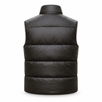 Men's Premium Black Original Leather Quilted Puffer Vest Coat