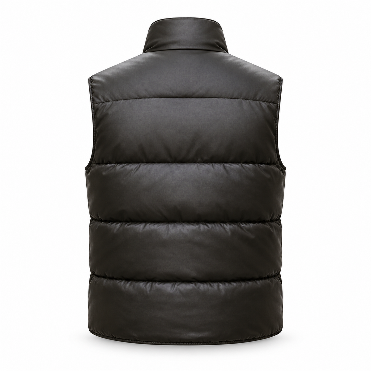 Men's Premium Black Original Leather Quilted Puffer Vest Coat