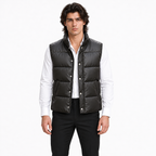 Men's Premium Black Original Leather Quilted Puffer Vest Coat