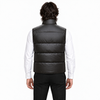 Men's Premium Black Original Leather Quilted Puffer Vest Coat