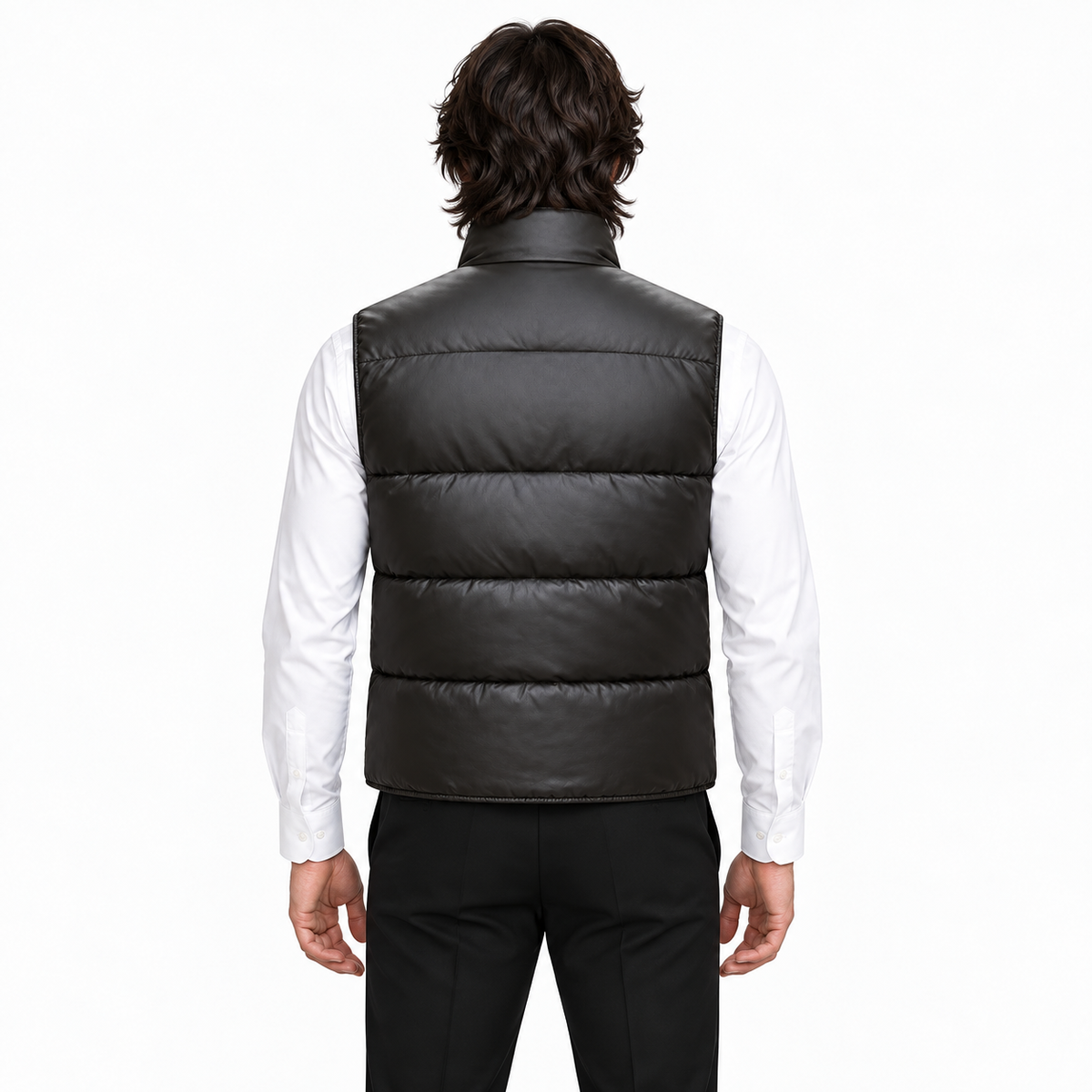 Men's Premium Black Original Leather Quilted Puffer Vest Coat