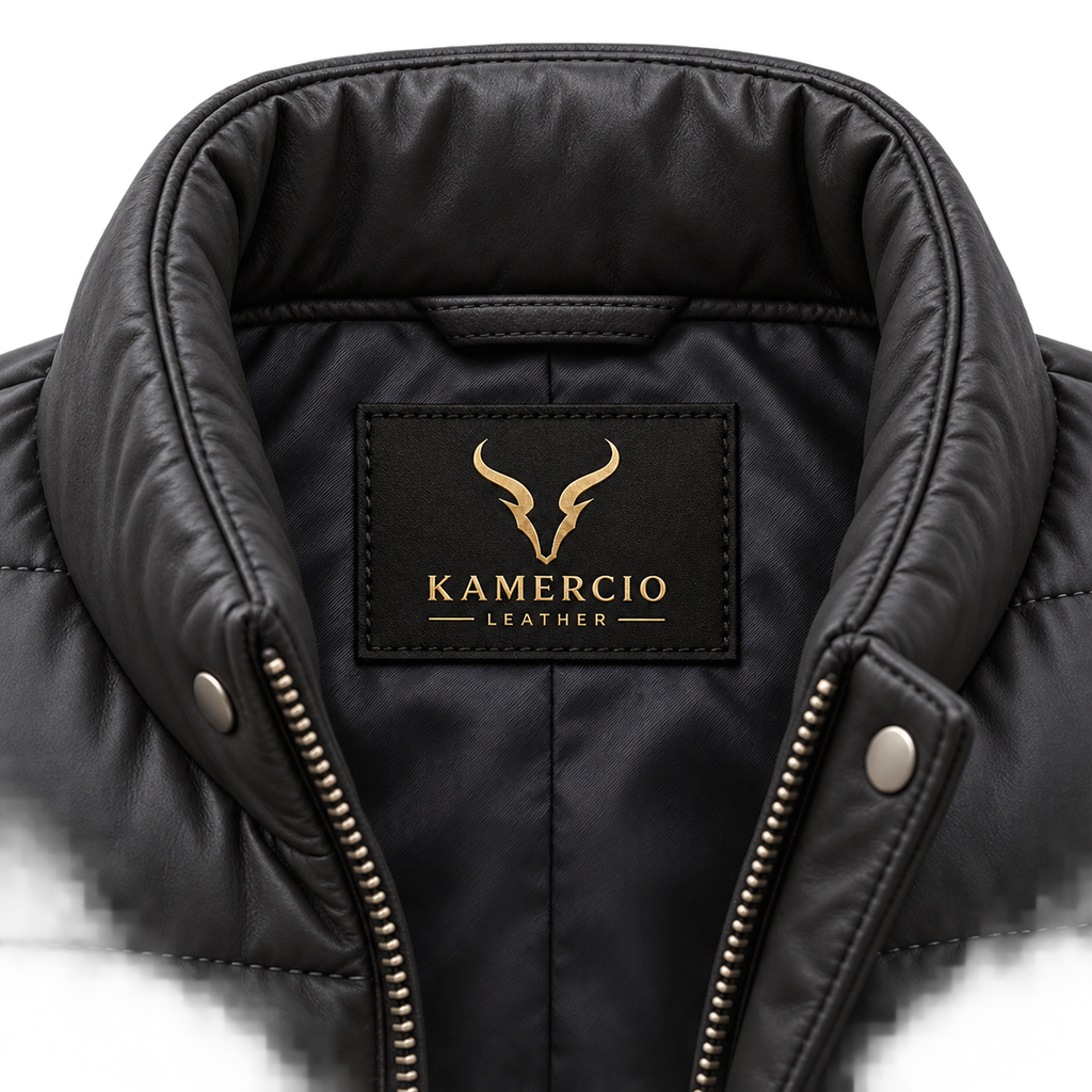 Men's Premium Black Original Leather Quilted Puffer Vest Coat