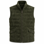 Men's Original Premium Olive Green Quilted Zip Suede Leather Vest Coat