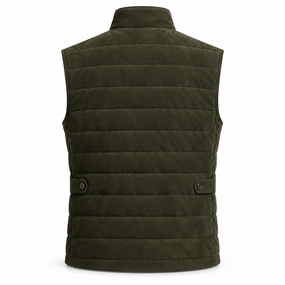 Men's Original Premium Olive Green Quilted Zip Suede Leather Vest Coat