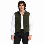 Men's Original Premium Olive Green Quilted Zip Suede Leather Vest Coat