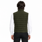 Men's Original Premium Olive Green Quilted Zip Suede Leather Vest Coat