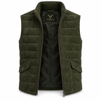 Men's Original Premium Olive Green Quilted Zip Suede Leather Vest Coat