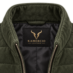 Men's Original Premium Olive Green Quilted Zip Suede Leather Vest Coat