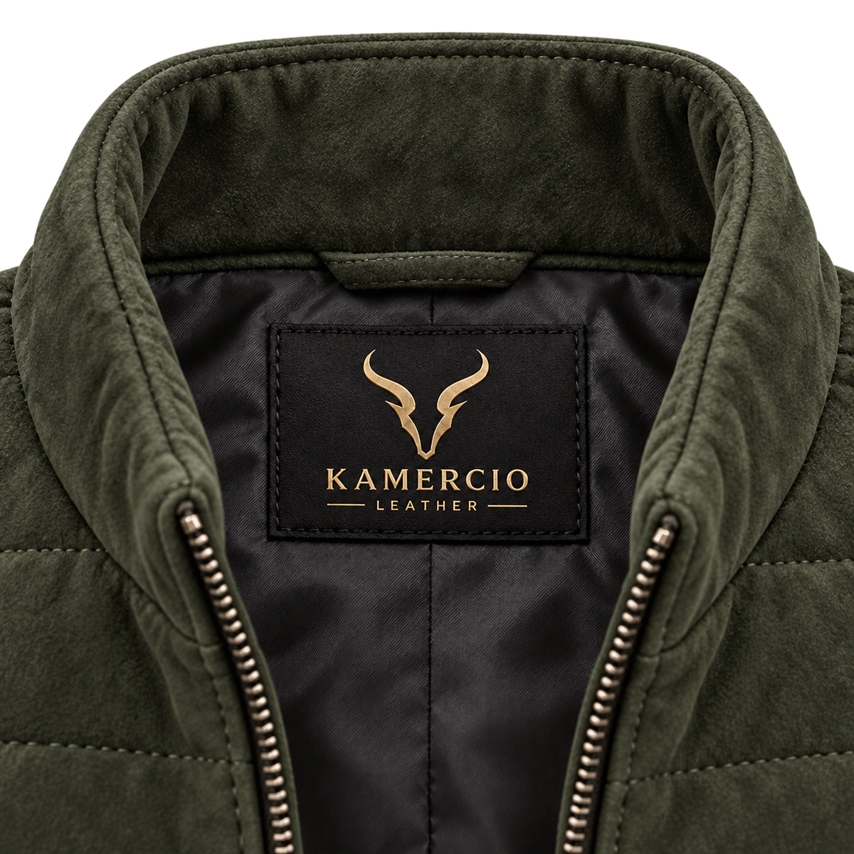 Men's Original Premium Olive Green Quilted Zip Suede Leather Vest Coat