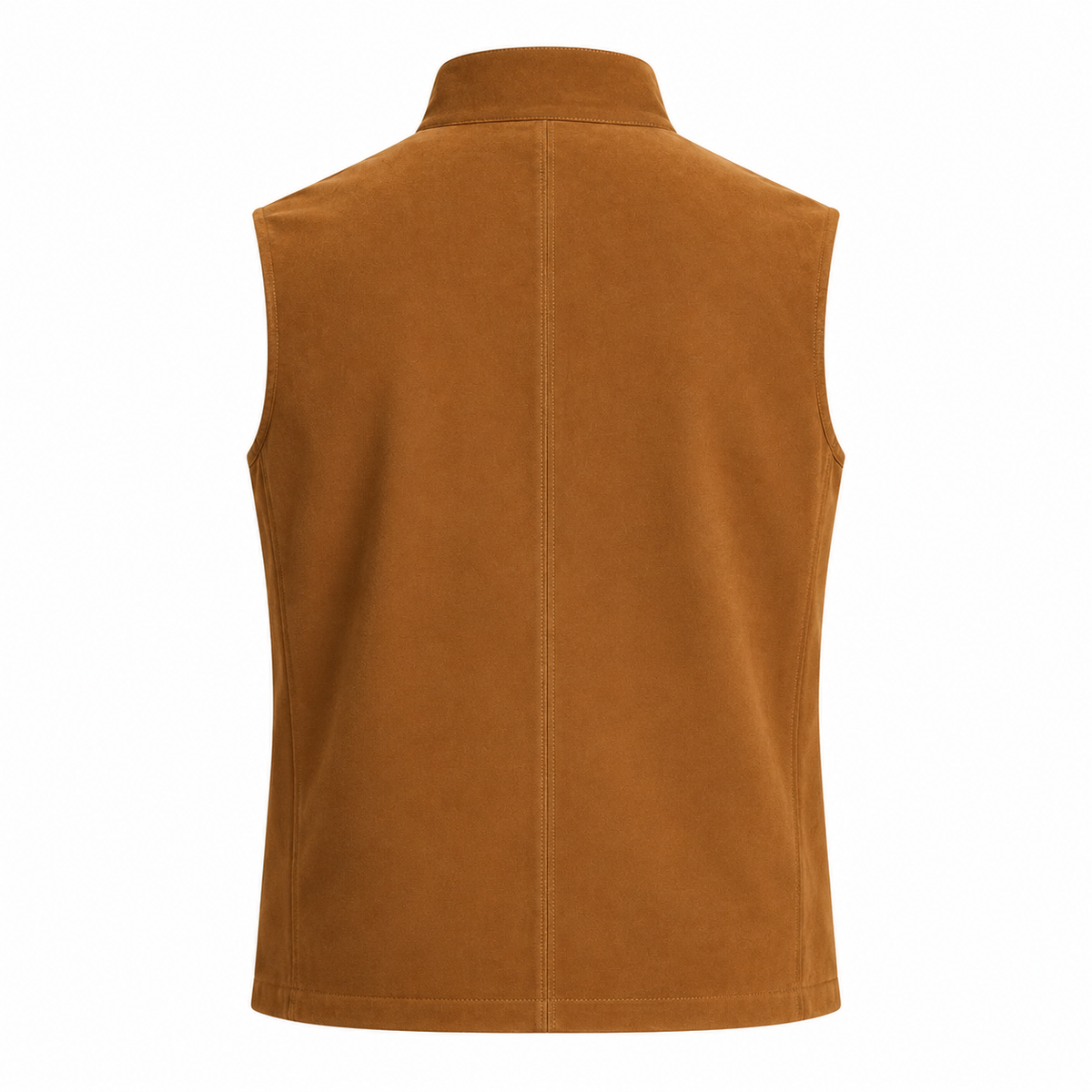 Men's Brown Premium Original Stand-Collar Zip Suede Leather Vest Coat