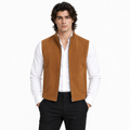 Men's Brown Premium Original Stand-Collar Zip Suede Leather Vest Coat