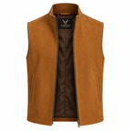Men's Brown Premium Original Stand-Collar Zip Suede Leather Vest Coat