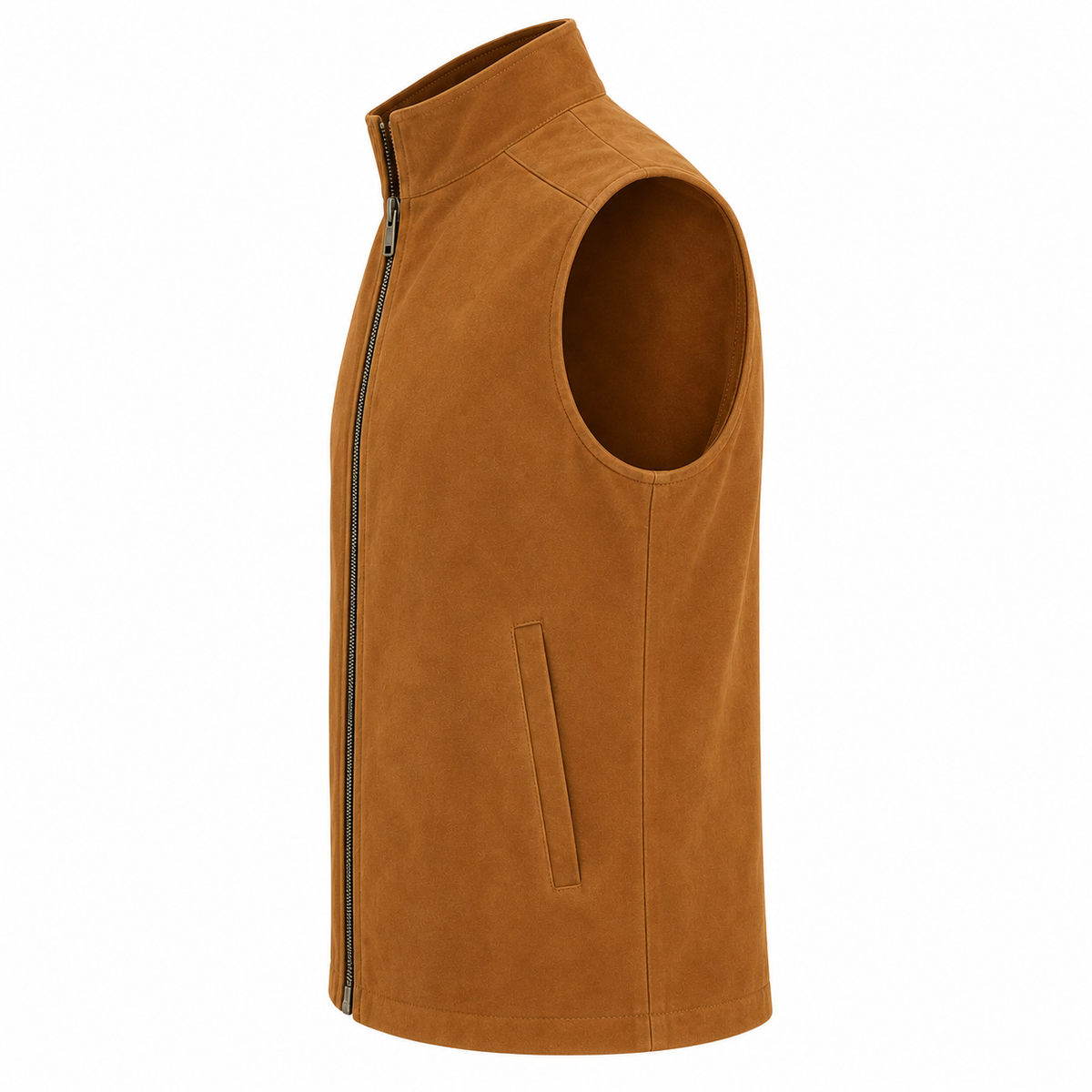 Men's Brown Premium Original Stand-Collar Zip Suede Leather Vest Coat