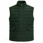 Men’s Premium Green Quilted Zip-Up Original Suede Leather Vest Coat
