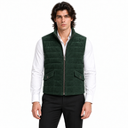 Men’s Premium Green Quilted Zip-Up Original Suede Leather Vest Coat